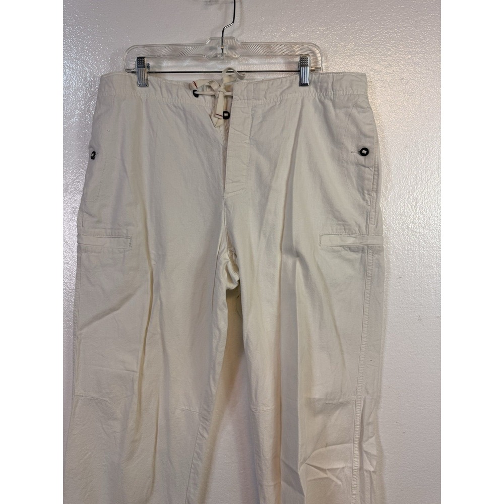 Y2K Express Linen Blend Drawstring Pants Men XL Beige Button Fly Wide Leg Beach - Picture 3 of 10